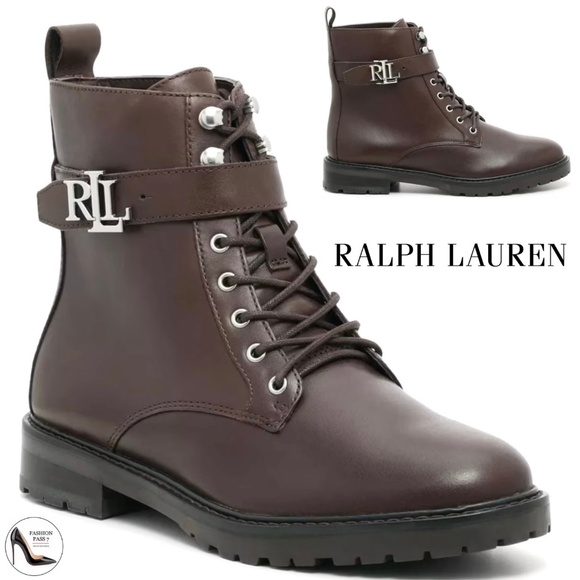 Ralph Lauren Women's Elridge Brown Leather Lace-up Ankle Boots Designer Bootie 6 - Picture 1 of 16